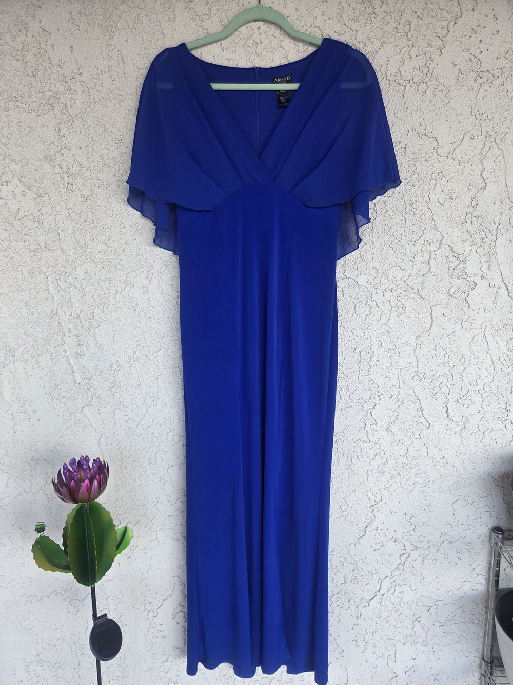 Royal Blue V-Neck Maxi Dress with Capelet Sleeves